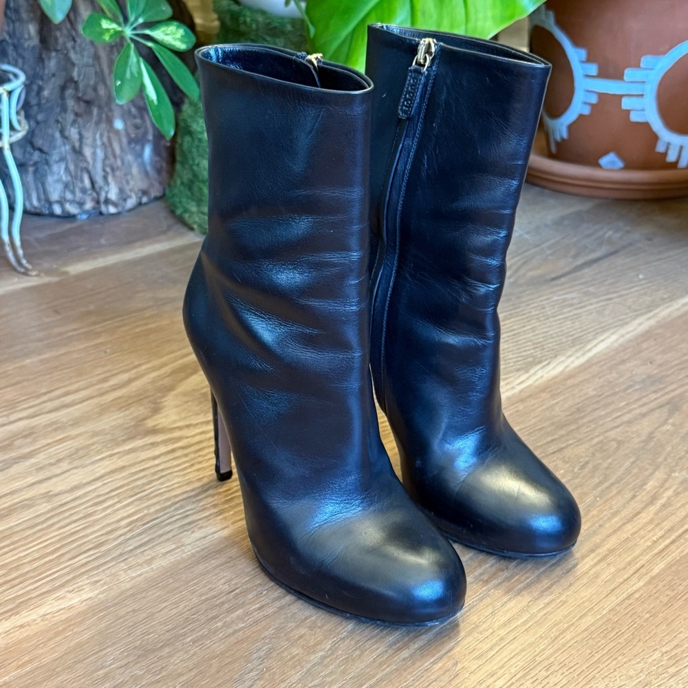Gucci Black Leather High-Heel Ankle Boots